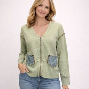 Vintage Produce Company 90s Green Mineral Wash Zip Jacket S Boho Artsy Grunge